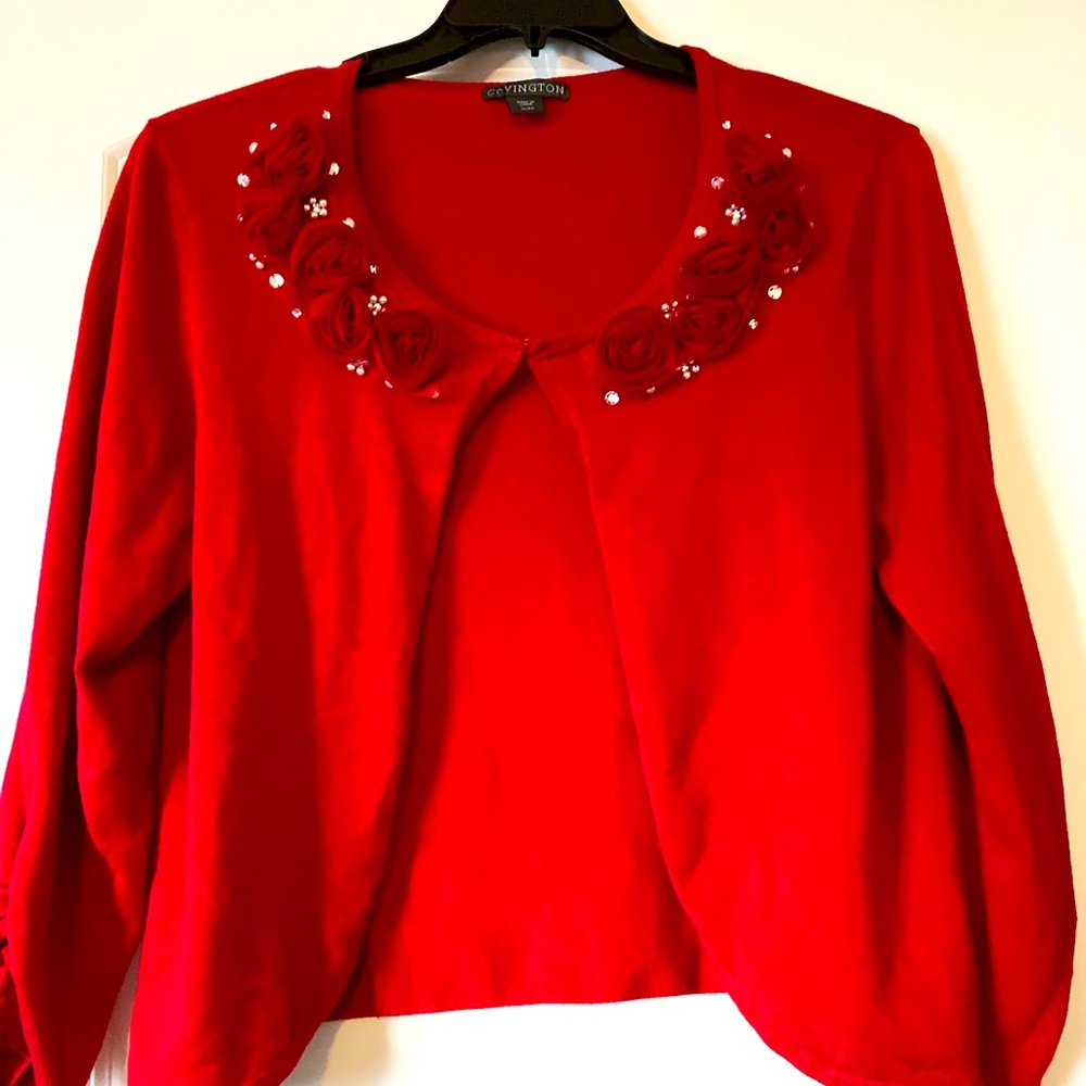 Women’s red cardigan